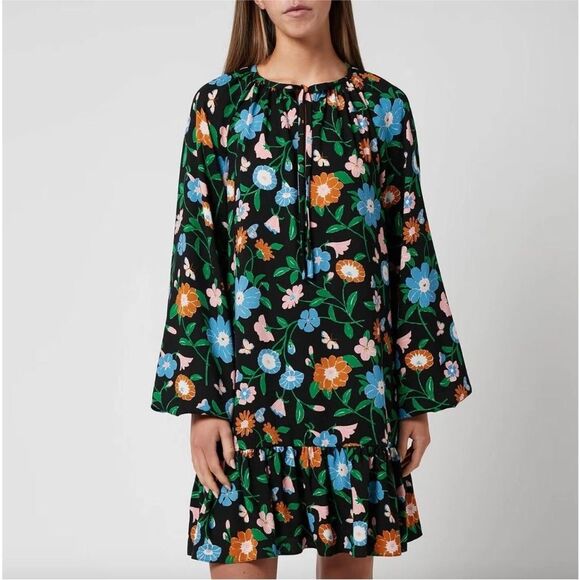 NWT Kate Spade Garden Floral Tie Neck Shift Mini Dress Black Multicolor S $298 - Picture 4 of 8